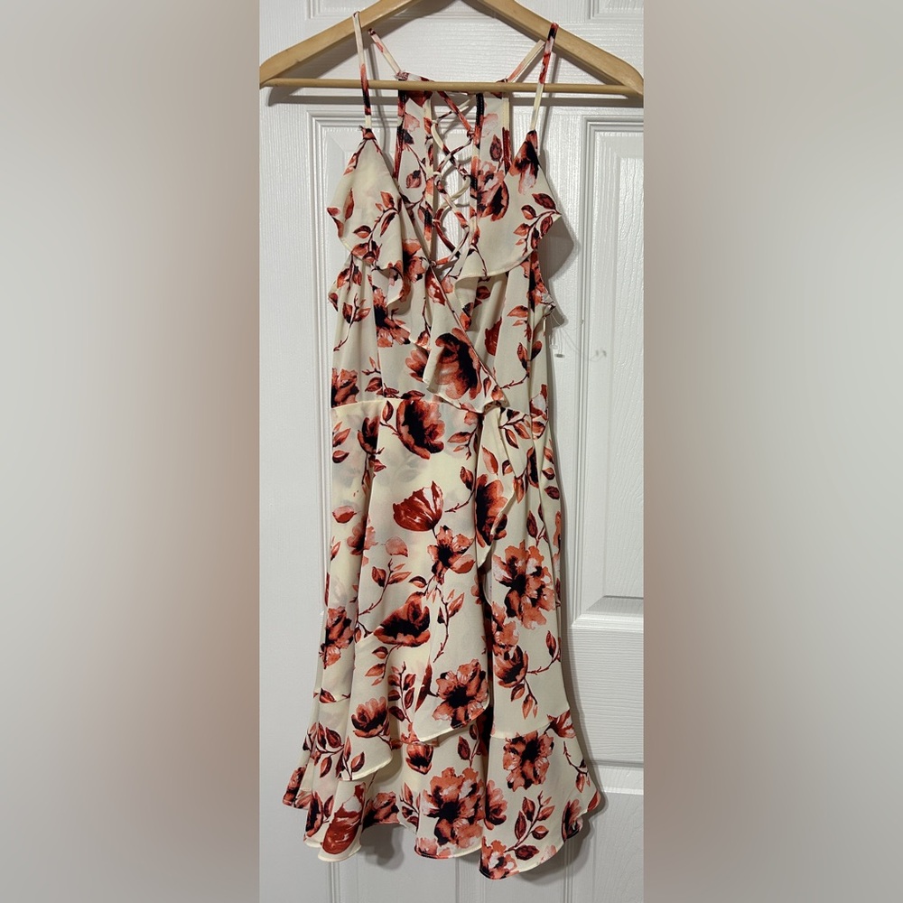 Romeo & Juliet Couture Floral Halter Sleeveless Dress Lace Up Ruffle NWOT Size L